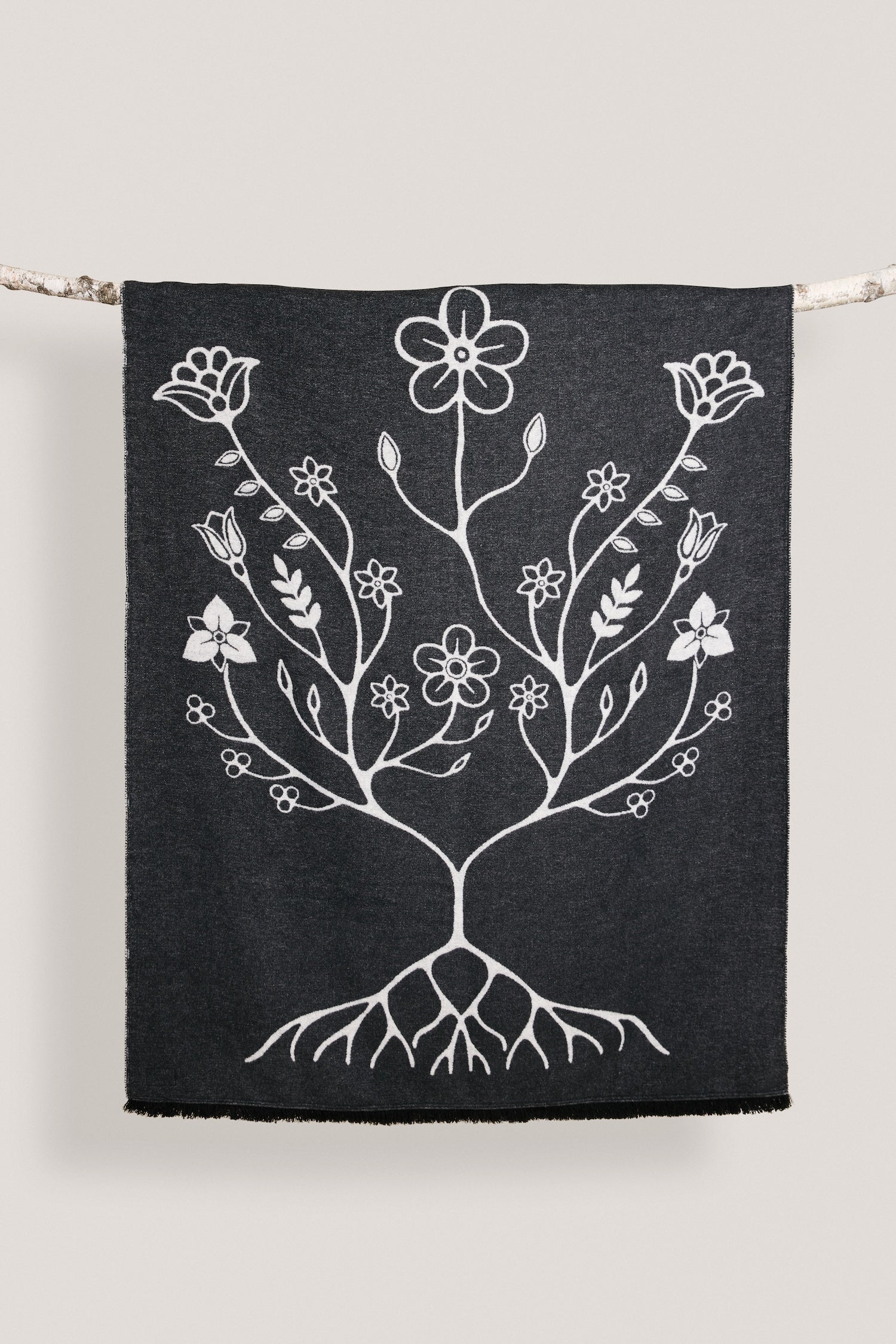 Black and White Woodland Floral Panel Blanket