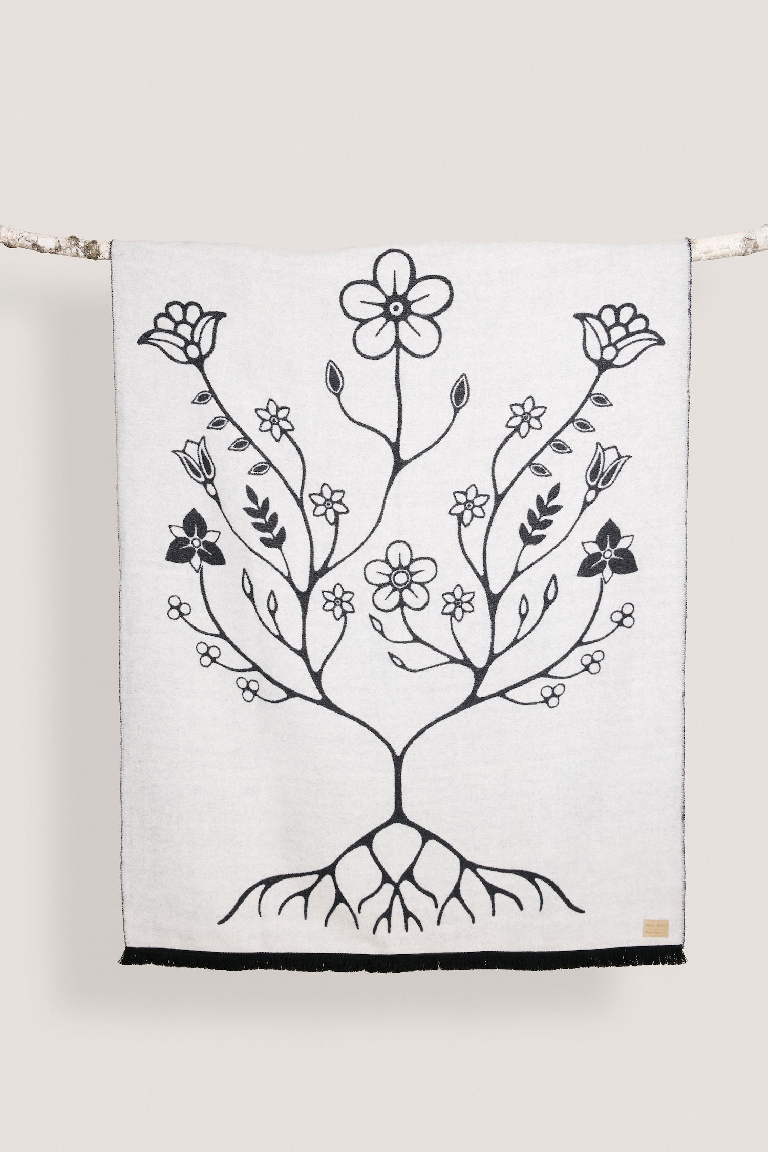 Black and White Woodland Floral Panel Blanket