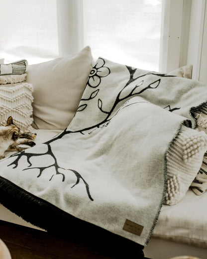 Black and White Woodland Indigenous Blanket
