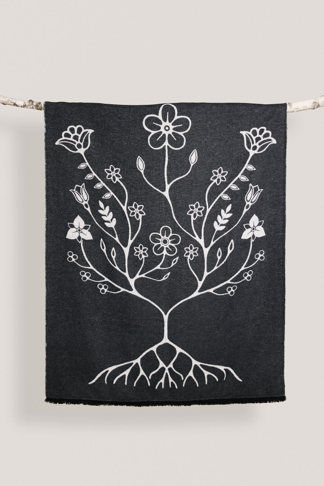 Black and White Woodland Floral Panel Blanket