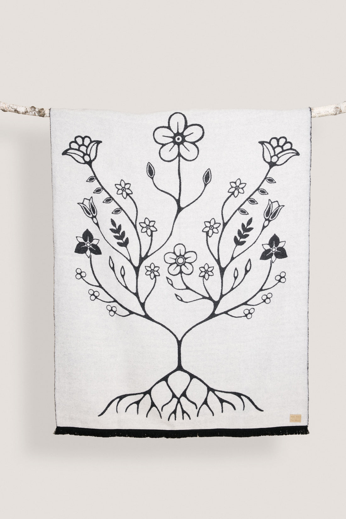 Black and White Woodland Floral Panel Blanket